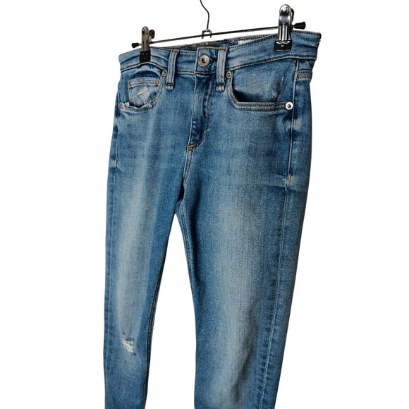 Rag & Bone Cate Mid-Rise Skinny Jeans Size 23 Distressed Blue Wash Ankle Raw Hem - Picture 7 of 16